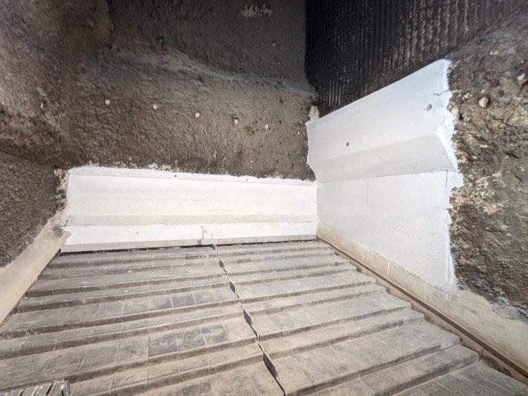 A full shot of a complete refractory wall, formed and cast