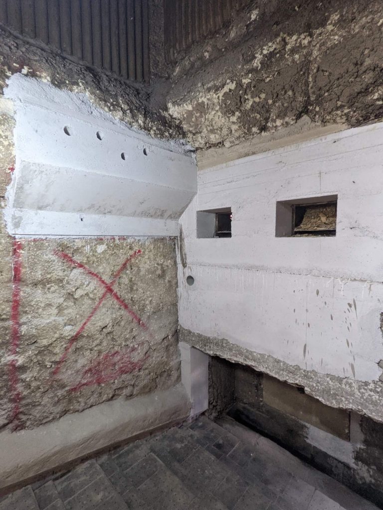 A recently cast wall of refractories