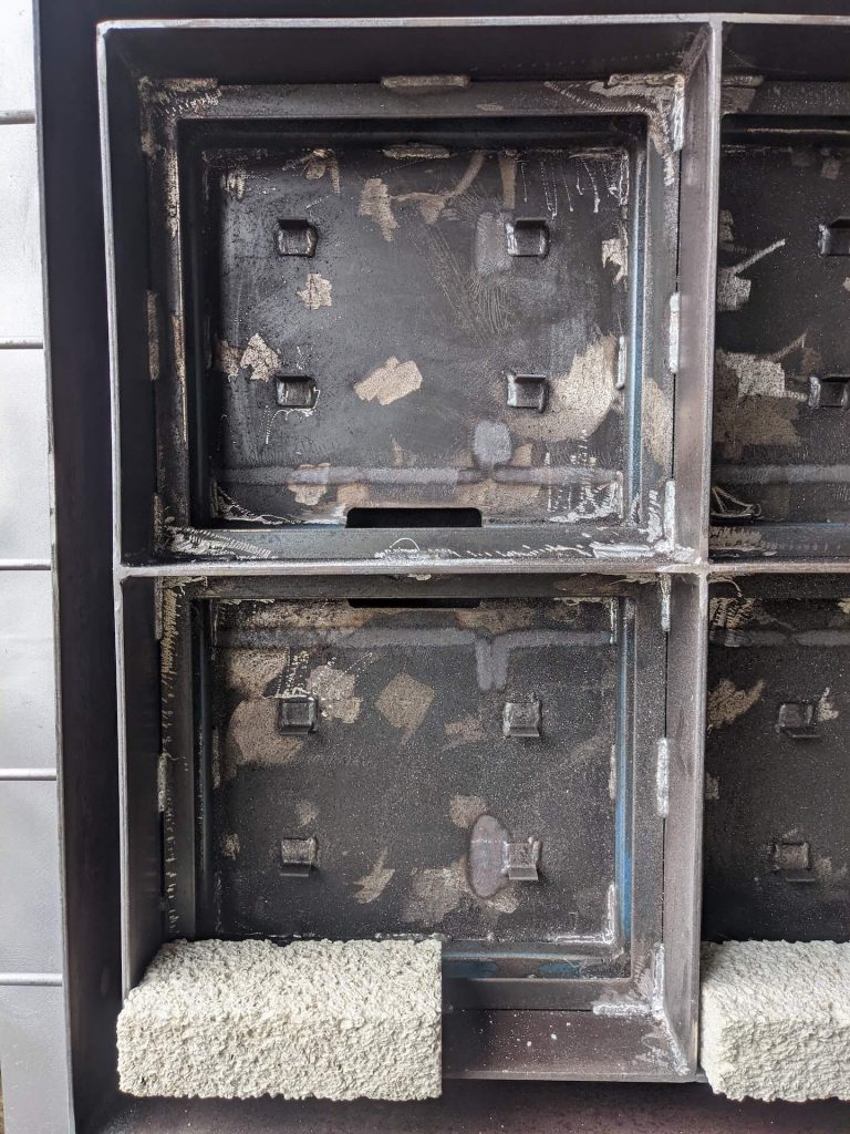 A close-up of the steelwork for the glow panel.